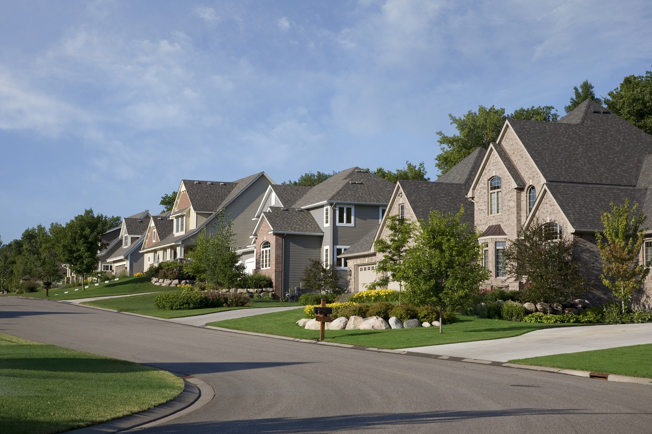 Upscale houses on a suburban street in the USA